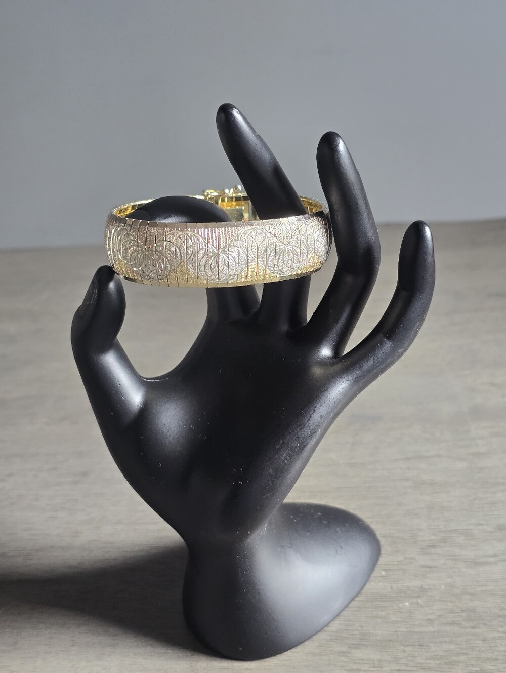 Vintage Italian Wide Flexible Tri-tone Vermeil and Sterling Silver Bracelet